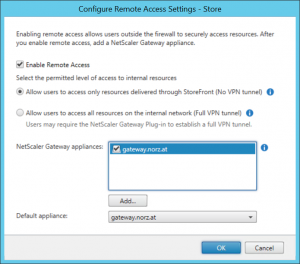 Enable remote access in StoreFront