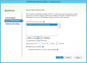 STA settings in Citrix StoreFront