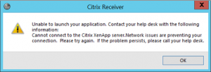 Citrix Receiver was unable to connect via NetScaler Gateway