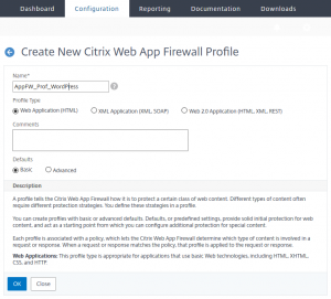 Seting a profile type in Citrix NetScaler ADC WAF